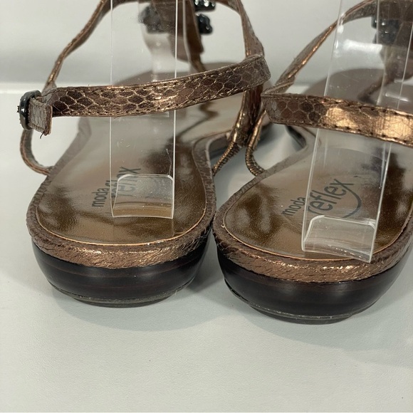 Moda Reflex Bronze Faceted Jeweled Thong Low Heel Strap Comfort Sandals Sz 10 - Picture 7 of 12